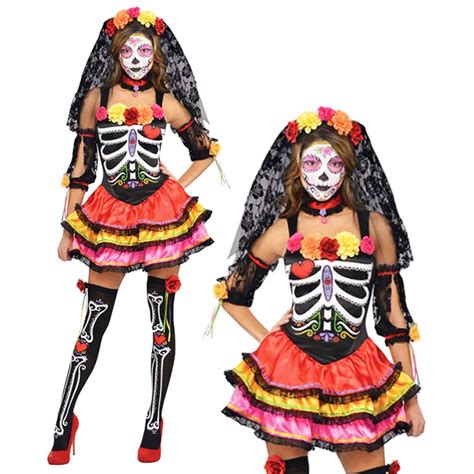 Day Of The Dead Sugar Skull Mexican Skeleton Party Fancy Dress Costume