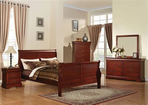 Louis Philippe III Cherry California King Sleigh Bed W Dresser And Mirror Sweet Dreams Bedding