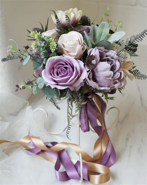 Purple Silk Wedding Bouquet Desitnation Wedding Bouquet Handmade