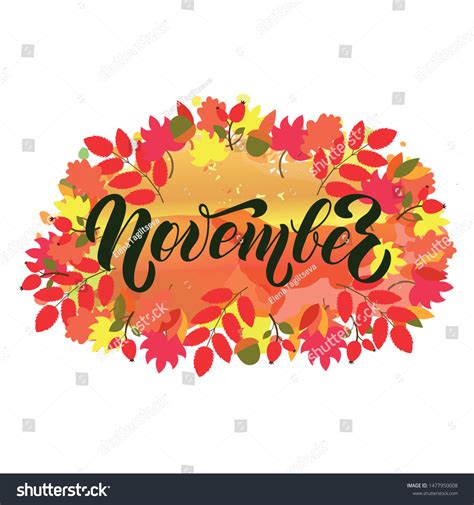 November Word Hand Lettering Typography Autumn Stock Vector Royalty