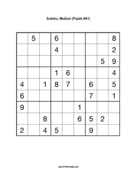 These booklets are in pdf format and need the adobe acrobat reader to view or print. Sudoku - Medium A1 Printable Puzzle
