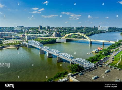 Panoramic View Of Cincinnati Downtown With The Historic Roebling