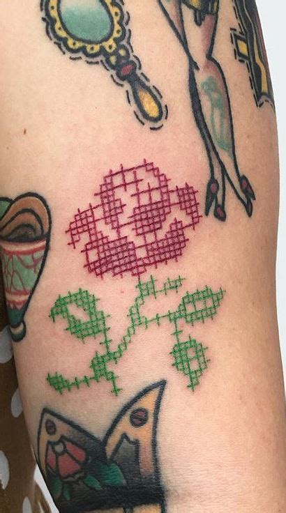 65 Colorful Cross Stitch Tattoos Designs And Ideas Tattoo Me Now