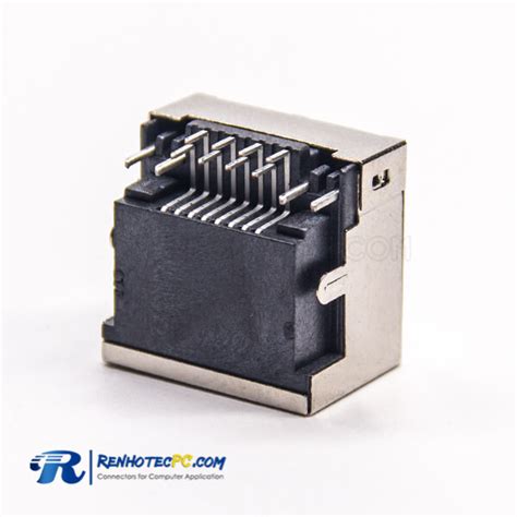 Rj Socket Netword Connector Degree Through Hole Pcb Mount Shielded With Led Renhotecpc Com