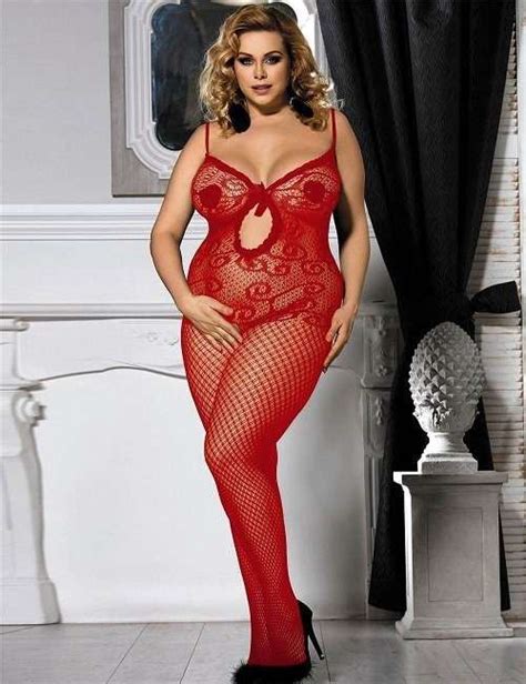Boldiva Plus Size Sexy Red Crocheted Fishnet Bodystockings H31046 Boldiva