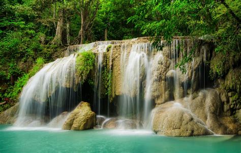 Wallpaper Forest River Stones Waterfall Forest River Landscape