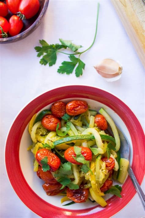 Zucchini And Squash Pasta With Balsamic Roasted Tomatoes