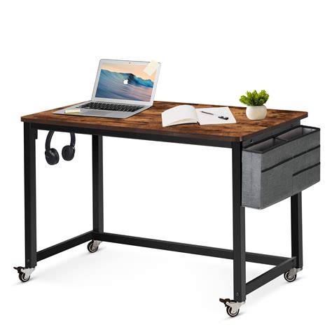 Buy Ahb 47 Rolling Computer Desk With 4 Smooth Wheels And 3 Iron Hooks