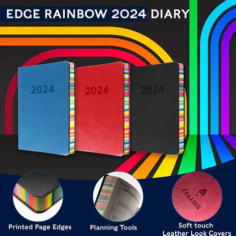 2024 2026 Charcoal Black Edge Rainbow Weekly Diaryplanner