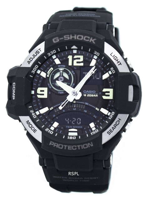 However, this new aviator sports a lot more readable dial with analogue and digital displays combined for (almost) perfect usability. Casio G-Shock Gravitymaster Twin Sensor GA-1000-1B Mens ...