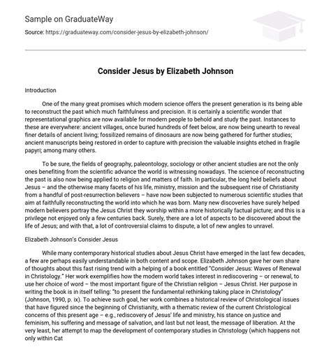 ⇉consider Jesus By Elizabeth Johnson Essay Example Graduateway