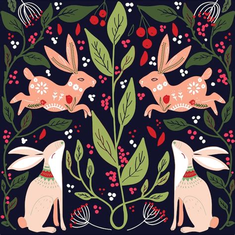 Premium Vector Scandinavian Folk Art Pattern With Birds And Flowers