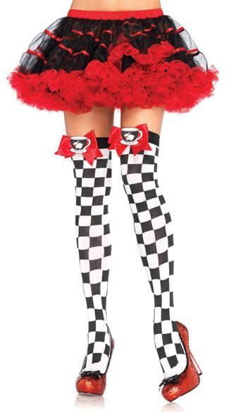Tea Party Checkerboard Thigh Highs With Satin Bow And Woven Teacup Applique Shop This Produ