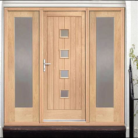 Siena Exterior Oak Door And Frame Set Two Side Screens Frosted