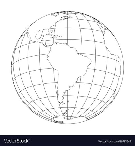 Outline Earth Globe With Map Of World Focused On Vector Image