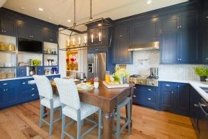 Dark navy blue cabinetry surrounds this kitchen, adding bold color and ample storage. HGTV Smart Home Kitchen Cabinets in SW Indigo Batik ...