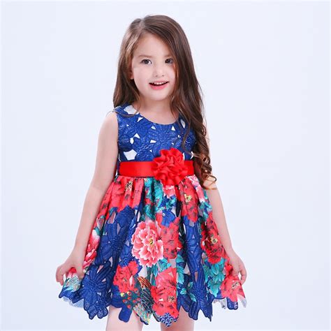 Baby Girls Summer Dress Blue Floral Print Kids Party Dresses For Girls