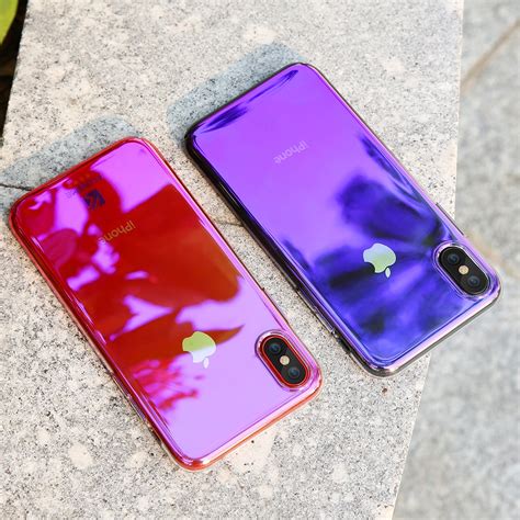 For Iphone X Cover Blue Ray Light Gradient Thin Phone Case Transparent