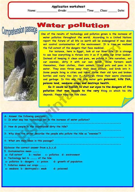 comprehension passage water pollution reading comprehension