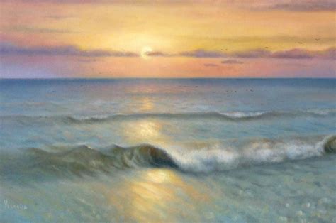 Realism Oil Painting Sunset By The Ocean Veronica Winters Painting