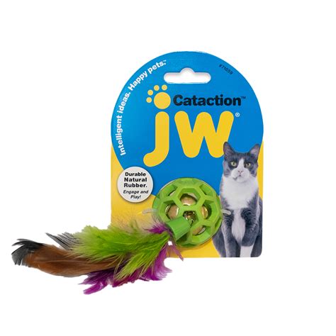 Jw Pet Cataction Feather Ball With Bell Cat Toy Kitty Poo Club