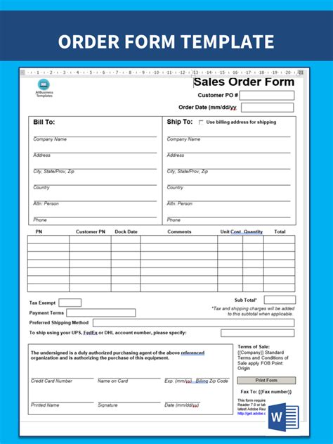 Sample Sales Order Form Templates At