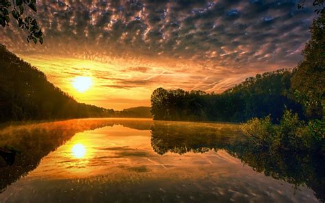 Wallpaper Sunlight Landscape Forest Sunset Lake