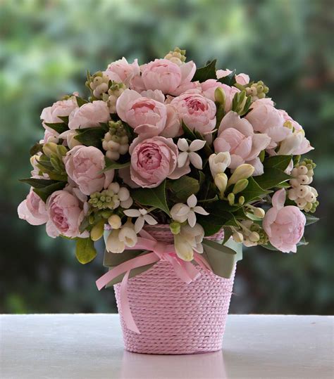 Pink Arrangement With David Austin Roses And Freesias Flower