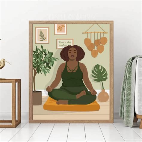 Curvy Black Woman Meditating Poster Melanin Women Art Gift Inspire Uplift