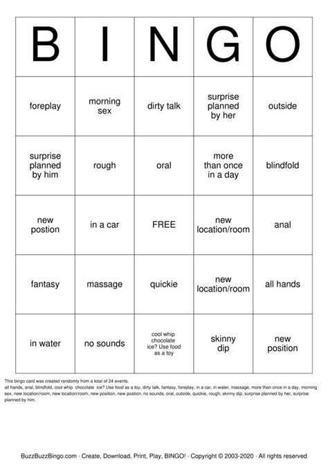 Sex Challenge Bingo Cards To Download Print And Customize