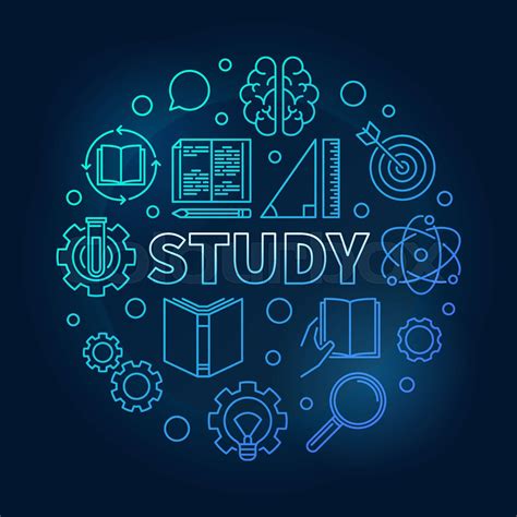 Study Vector Round Education Blue Illustration In Line Style Stock
