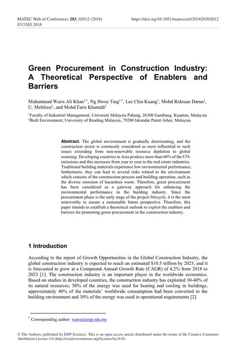Pdf Green Procurement In Construction Industry A Theoretical
