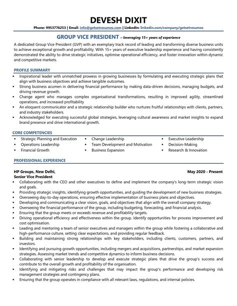 Group Vice President Resume Examples And Template With Job Winning Tips