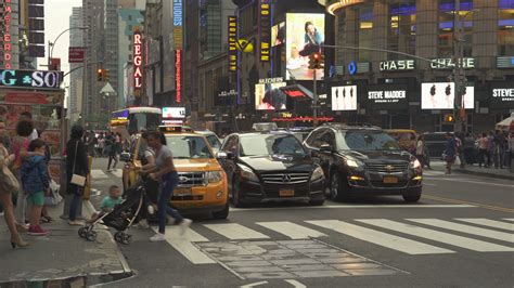 New York City Traffic Busy Street Scene At Night Manhattan Stock