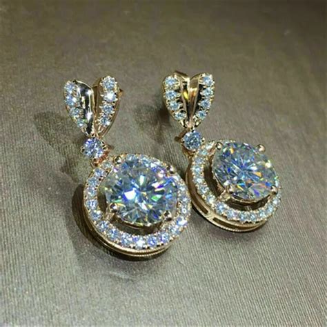4 CT ROUND Moissanite Halo Drop Dangle Women S Earrings 14k Yellow Gold