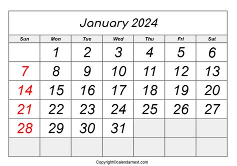 January 2024 Calendar Pdf Calendar Next