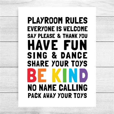 Playroom Rules Printable Art Playroom Decor Kids Wall Art Etsy