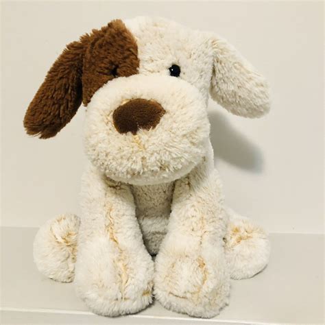 Miniso Dog Plush Puppy White Brown Sitting Stuffed Animal Black Eyes