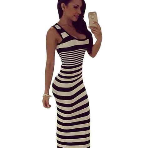 Long Tank Top Dress Summer Off Shoulder Stretch Striped Dress Women Sleeveless Slim Maxi Dress