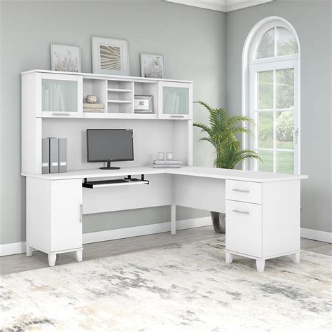Somerset W L Shaped Desk With Hutch In White Engineered Wood Cymax Business
