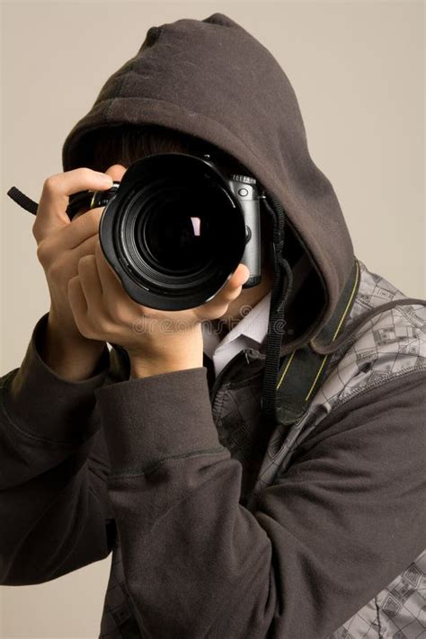 Portrait Of Male Photographer With Camera Stock Photo Image Of Camera