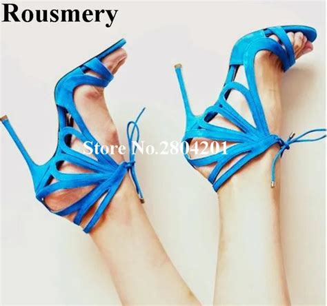 Rousmery New Stylish Sexy Strip Shoes Women Hollow Out Stiletto Thin