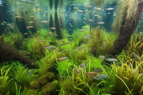 Aquatic Plant Community With Schools Of Fish Swimming Among The Plants