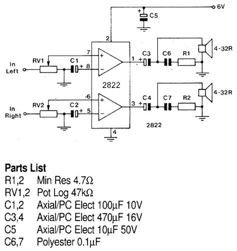 The large size of the input capacitors make them too bulky to be included on. 1W Stereo Headphone Amplifier based TDA2822 | Electronic Schematic Diagram