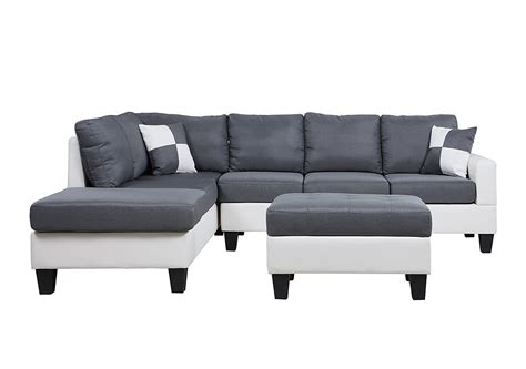 Classic Two Tone Large Linen Fabric Sectional Sofa 