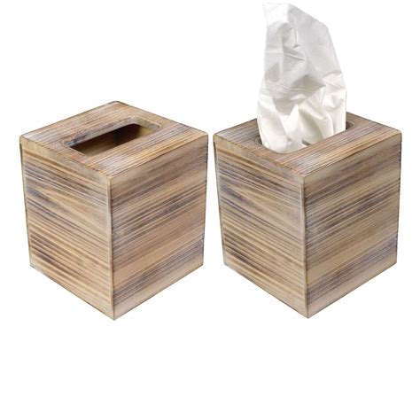 Rustic Torched Barnwood Tissue Box Cover Tissue Cube Box Pack Of 2