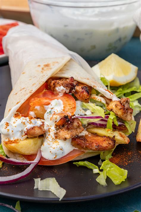 Super Easy Greek Gyro Pita With Chicken Tzatziki And Fries Scrummy Lane