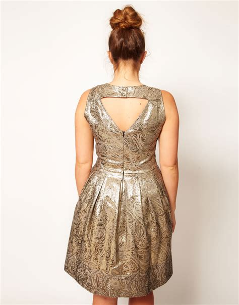 Asos Dolly Skater Dress In Gold Brocade In Metallic Lyst