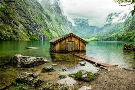 Boathouse On Obersee Stock Photo Image Of Berchtesgaden 184152756