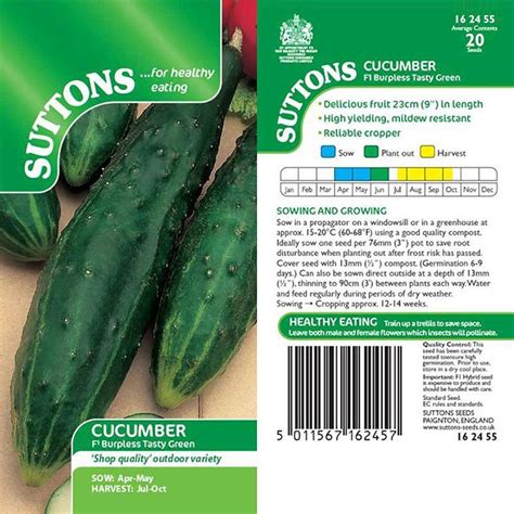 Suttons Veg Cucumber Burpless Tasty Green F1 Coolings Garden Centre